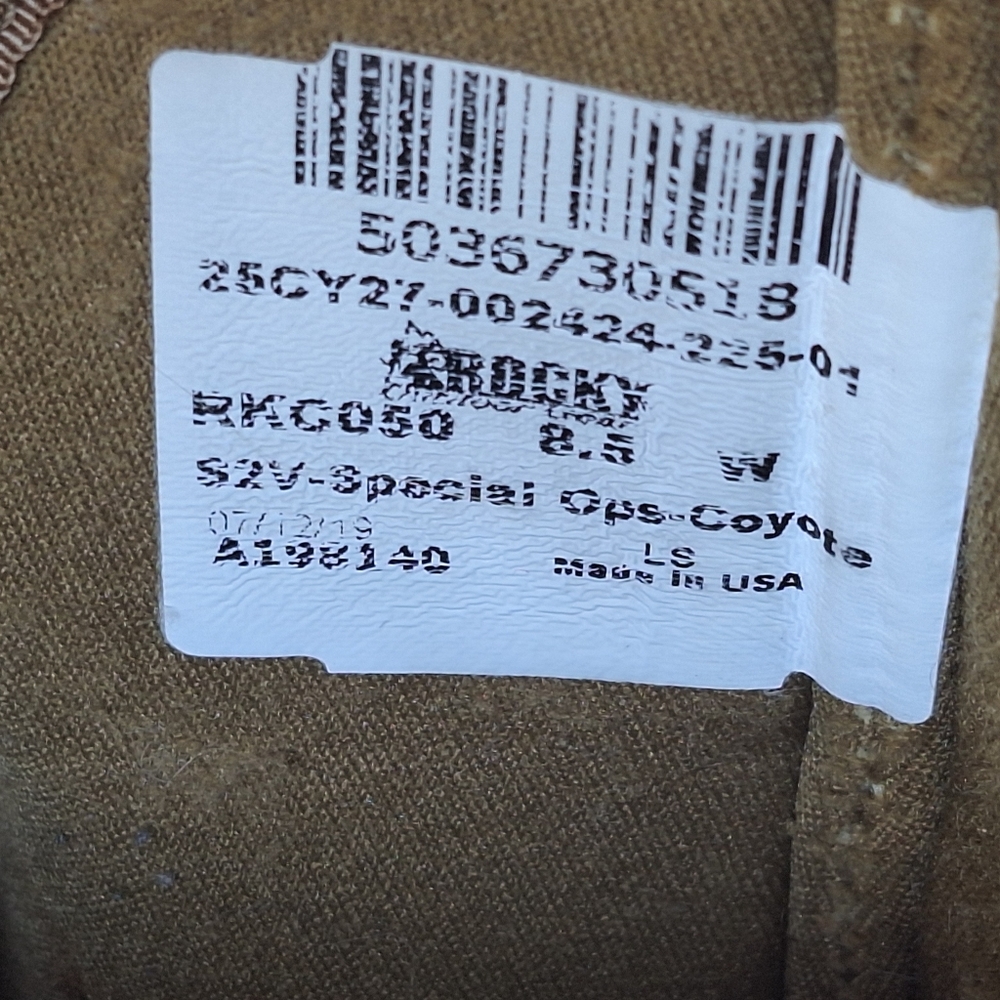 Rocky S2V Tactical Military Boot Coyote Brown RKC050 Men's size 8.5 Indoor Wear - Picture 5 of 16
